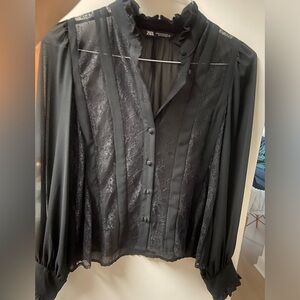 Black buttoned lace blouse